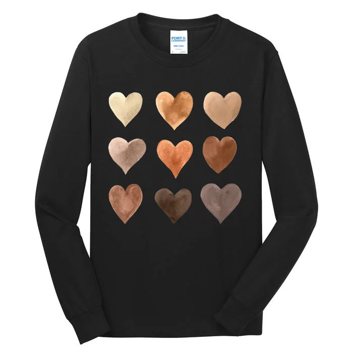 Diversity Heart Skin Tones Black Kindness Melanin and Love Tall Long Sleeve T-Shirt