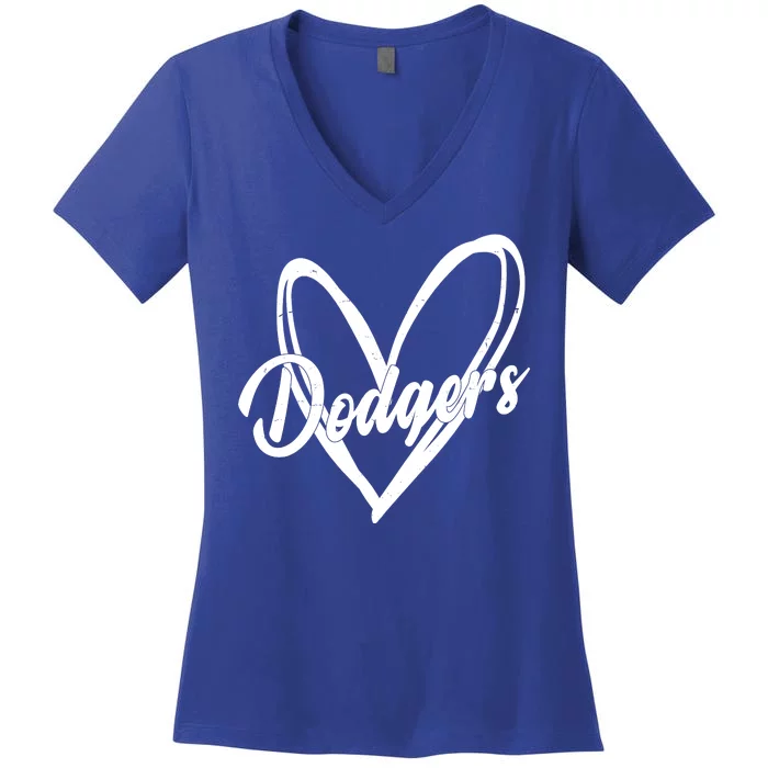 Dodgers Heart Sport Lover Fan Women's V-Neck T-Shirt