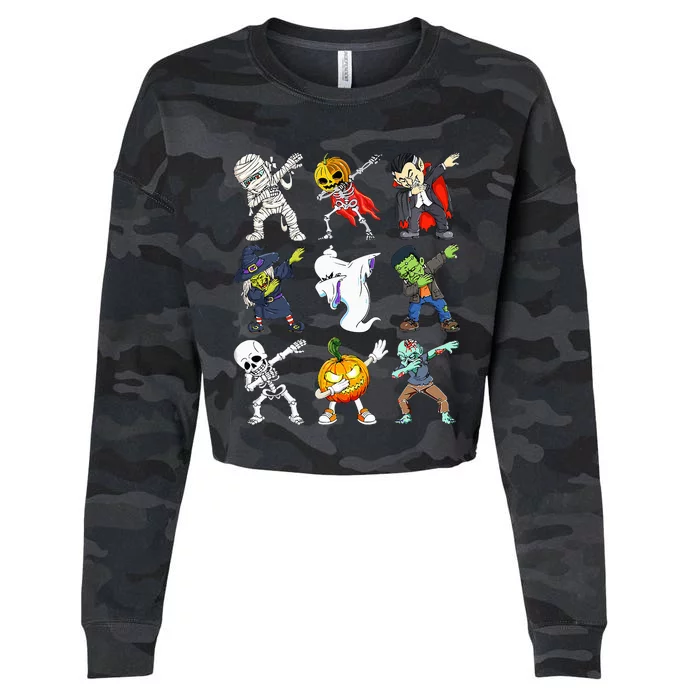 Dabbing Halloween Skeleton Zombie Scary Pumpkin Cropped Pullover Crew