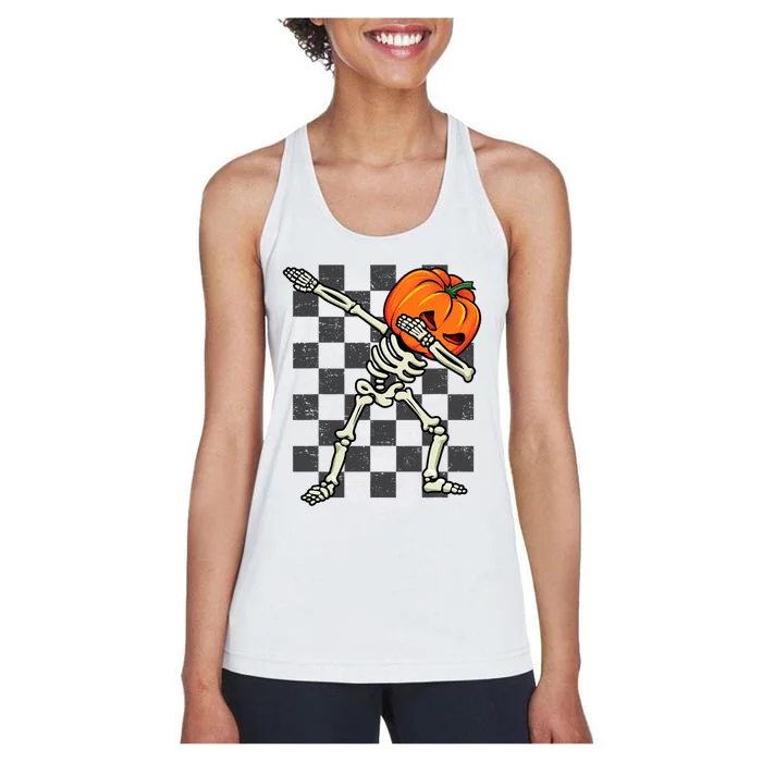 Dabbing Halloween Skeleton Scary Pumpkin Costume 2024 Women's Racerback Tank