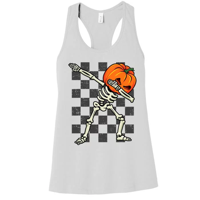 Dabbing Halloween Skeleton Scary Pumpkin Costume 2024 Women's Racerback Tank