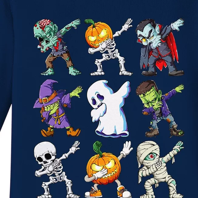 Dabbing Halloween Skeleton Zombie Scary Pumpkin Mummy Baby Long Sleeve Bodysuit