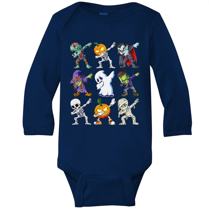 Dabbing Halloween Skeleton Zombie Scary Pumpkin Mummy Baby Long Sleeve Bodysuit