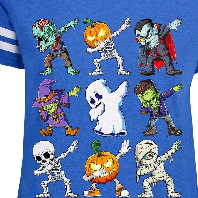 Dabbing Halloween Skeleton Zombie Scary Pumpkin Mummy Enza Ladies Jersey Football T-Shirt