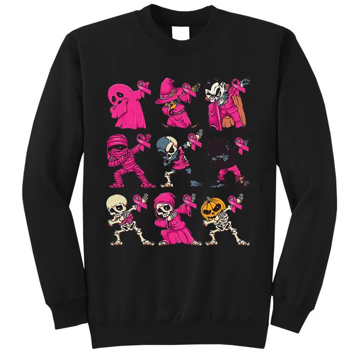 Dabbing Halloween Skeleton Pumpkin Breast Cancer Awareness Sweatshirt