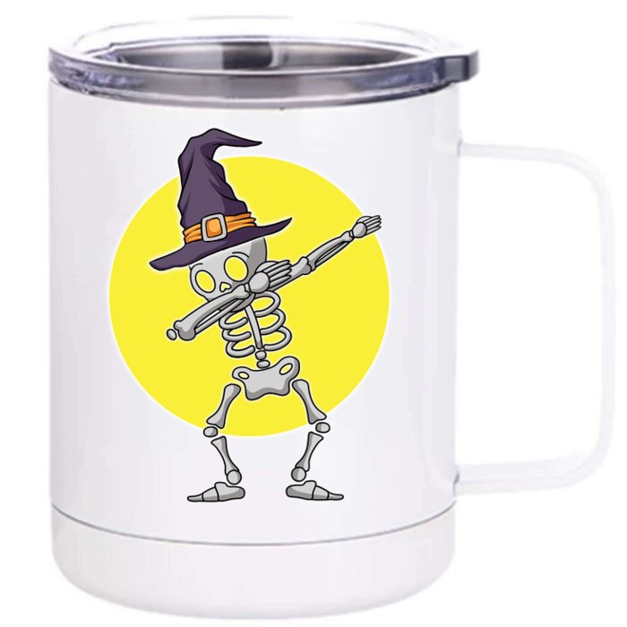 Dabbing Halloween Skeleton Witch Hat Fun Moon Funny Gift Front & Back 12oz Stainless Steel Tumbler Cup