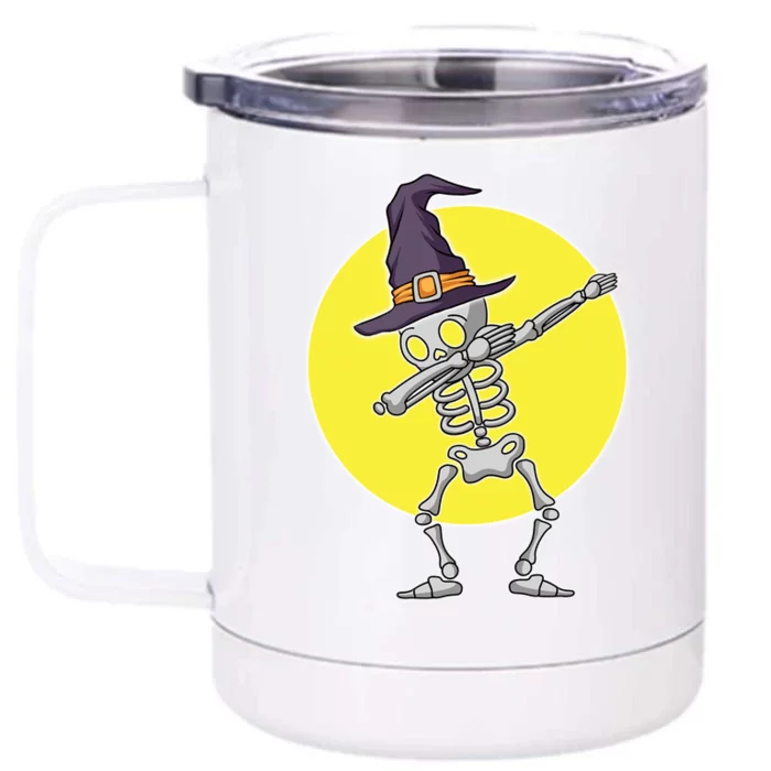 Dabbing Halloween Skeleton Witch Hat Fun Moon Funny Gift Front & Back 12oz Stainless Steel Tumbler Cup