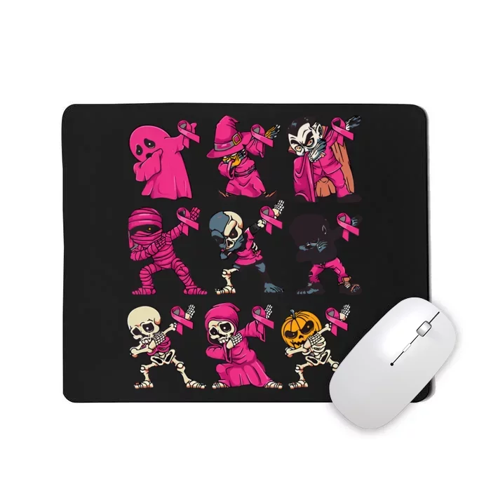 Dabbing Halloween Skeleton Pumpkin Breast Cancer Awareness Mousepad