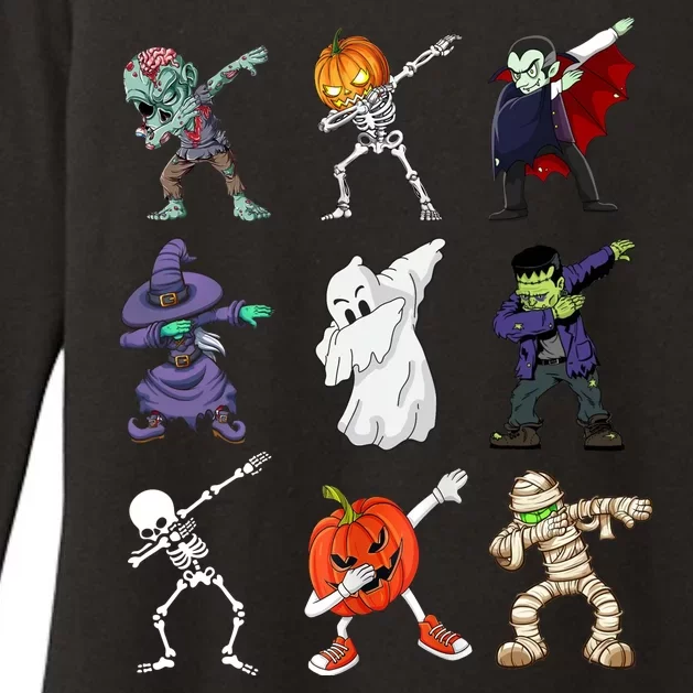 Dabbing Halloween Skeleton Zombie Scary Pumpkin Mummy Womens CVC Long Sleeve Shirt