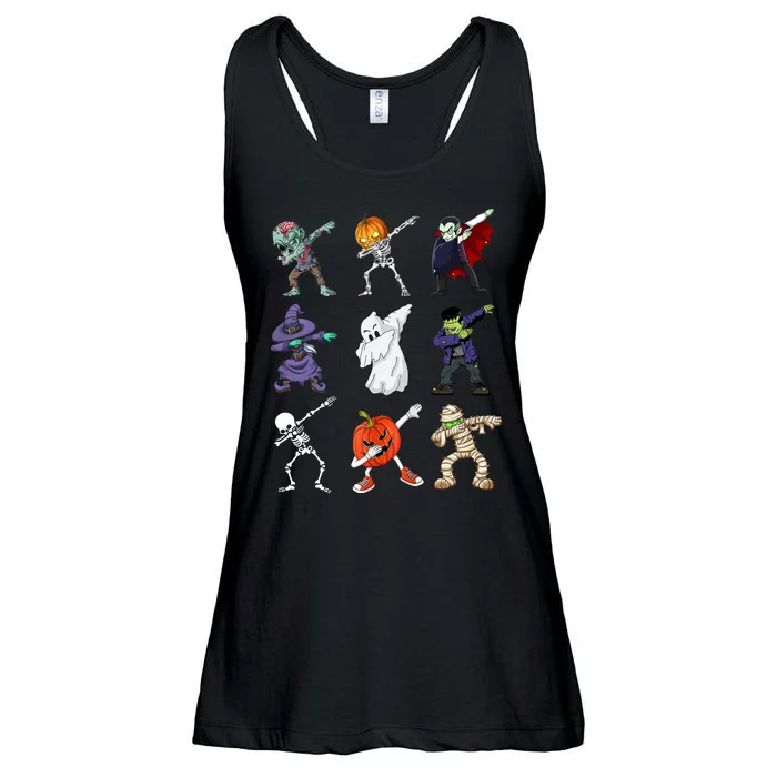 Dabbing Halloween Skeleton Zombie Scary Pumpkin Mummy Ladies Essential Flowy Tank