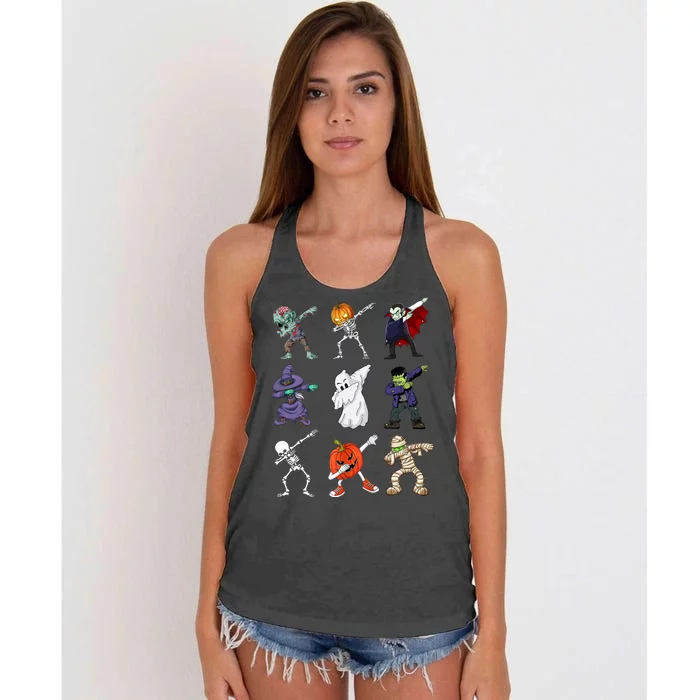 Dabbing Halloween Skeleton Zombie Scary Pumpkin Mummy Women's Knotted Racerback Tank