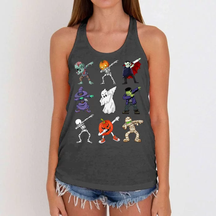 Dabbing Halloween Skeleton Zombie Scary Pumpkin Mummy Women's Knotted Racerback Tank