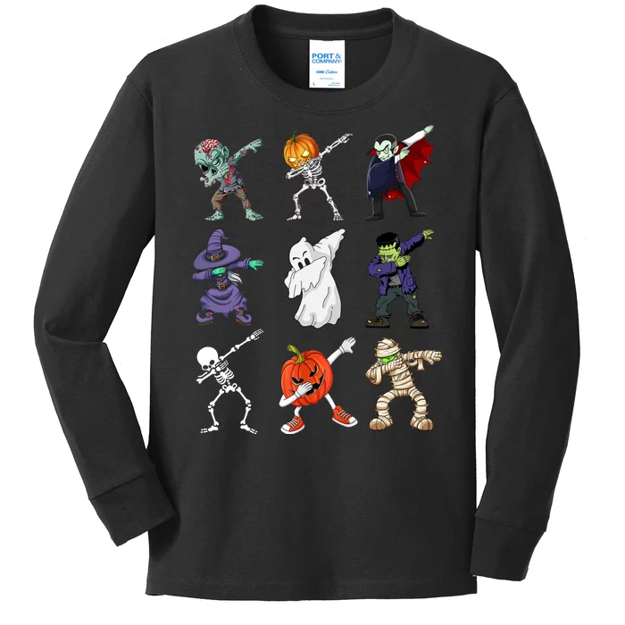 Dabbing Halloween Skeleton Zombie Scary Pumpkin Mummy Kids Long Sleeve Shirt