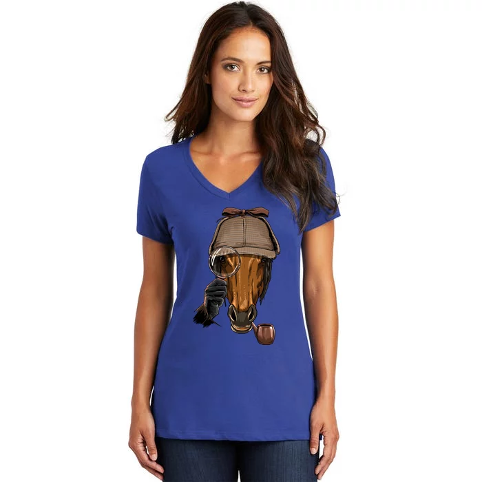 Detective Horse Spy Investigator Animal Horse Lover Cow Gift Women's V-Neck T-Shirt