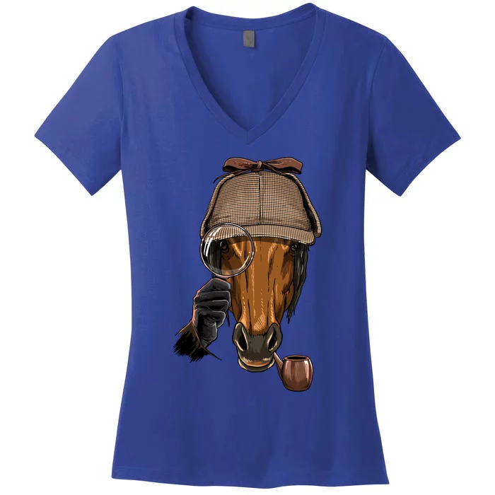 Detective Horse Spy Investigator Animal Horse Lover Cow Gift Women's V-Neck T-Shirt