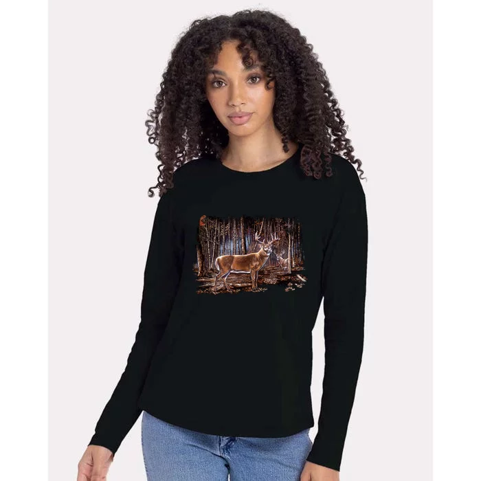 Deer Hunting Scene Womens Cotton Relaxed Long Sleeve T-Shirt