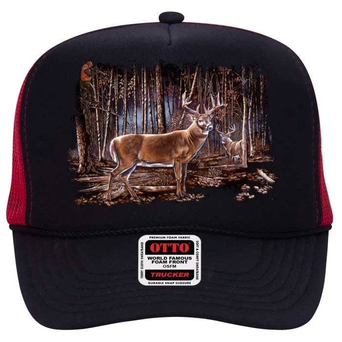 Deer Hunting Scene High Crown Mesh Trucker Hat