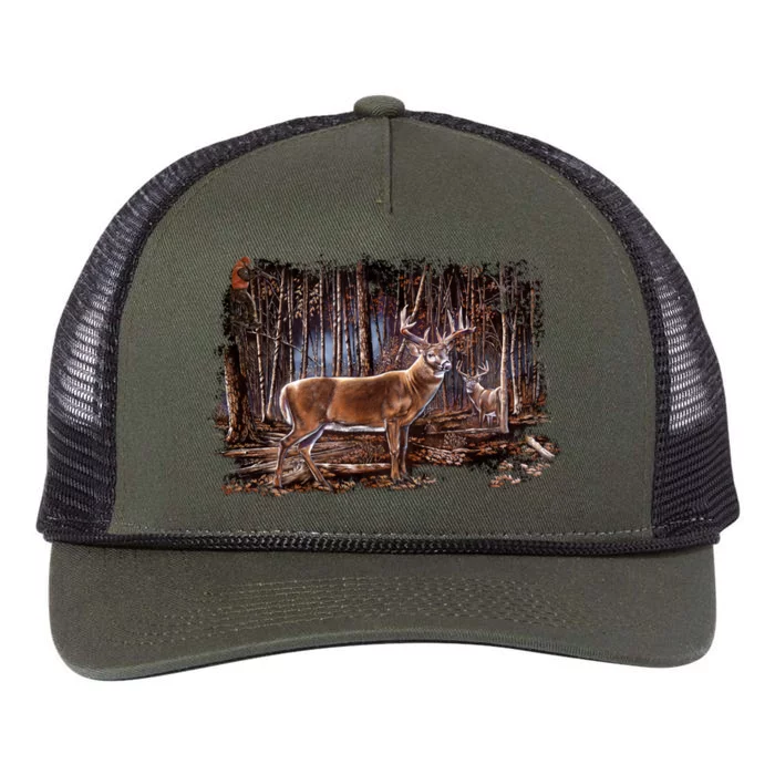 Deer Hunting Scene Retro Rope Trucker Hat Cap