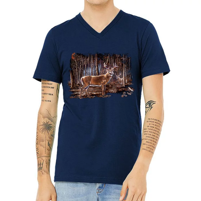 Deer Hunting Scene V-Neck T-Shirt