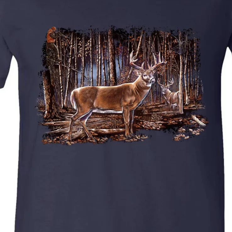 Deer Hunting Scene V-Neck T-Shirt