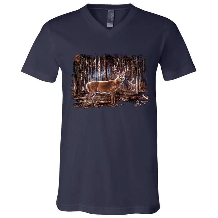 Deer Hunting Scene V-Neck T-Shirt