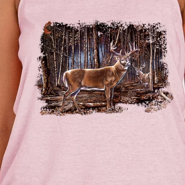 Deer Hunting Scene Women's Knotted Racerback Tank