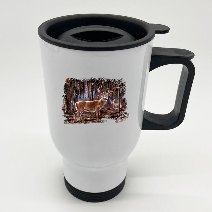 Deer Hunting Scene Front & Back Stainless Steel Travel Mug