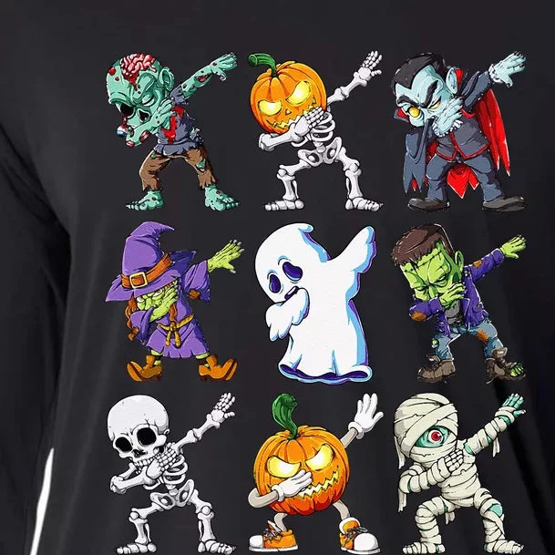 Dabbing Halloween Skeleton Zombie Scary Pumpkin Mummy Cooling Performance Long Sleeve Crew