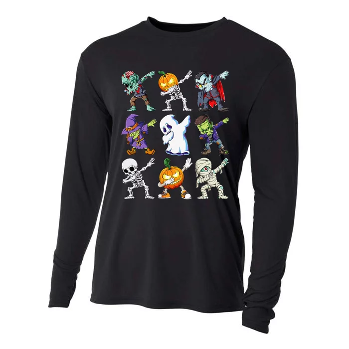 Dabbing Halloween Skeleton Zombie Scary Pumpkin Mummy Cooling Performance Long Sleeve Crew