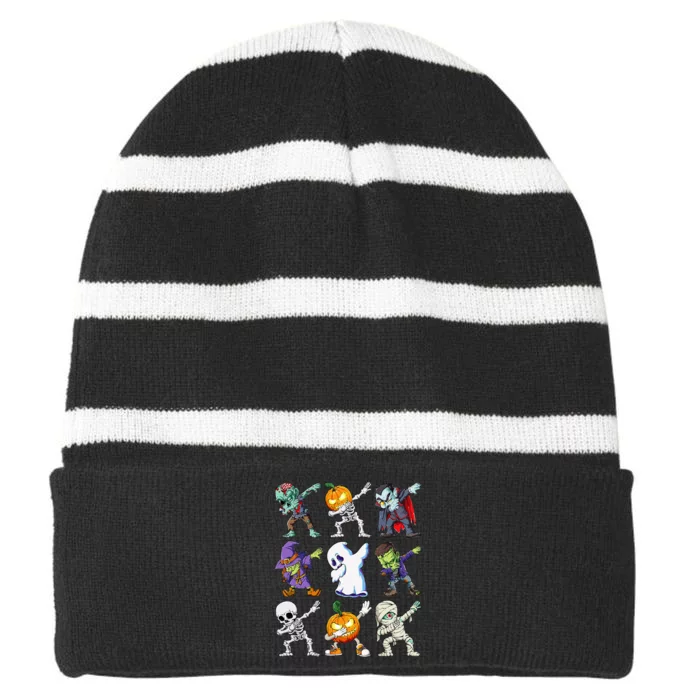 Dabbing Halloween Skeleton Zombie Scary Pumpkin Mummy Striped Beanie with Solid Band