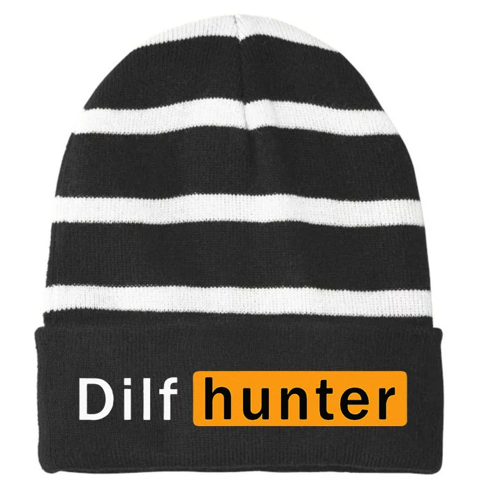 Dilf Hunter Single Mom Adult Joke Striped Beanie with Solid Band