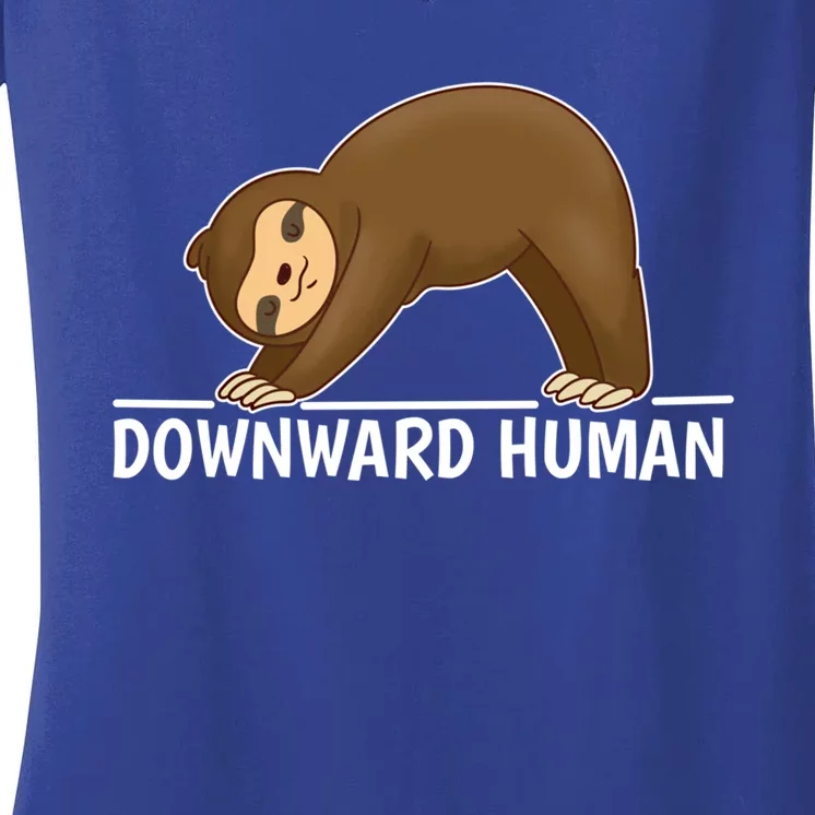 Downward Hu Sloth Gift Women's V-Neck T-Shirt