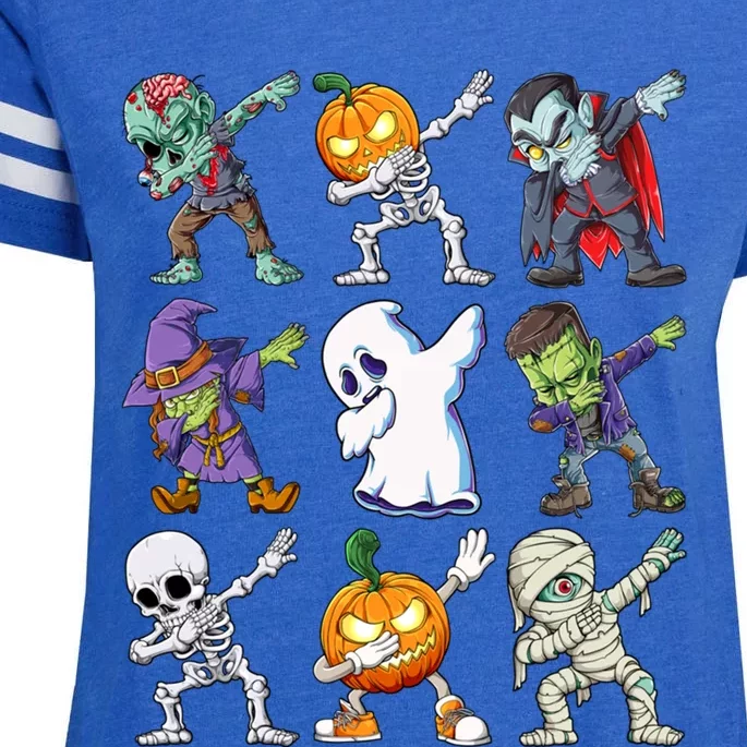 Dabbing Halloween Skeleton Zombie Scary Pumpkin Mummy Gift Enza Ladies Jersey Football T-Shirt