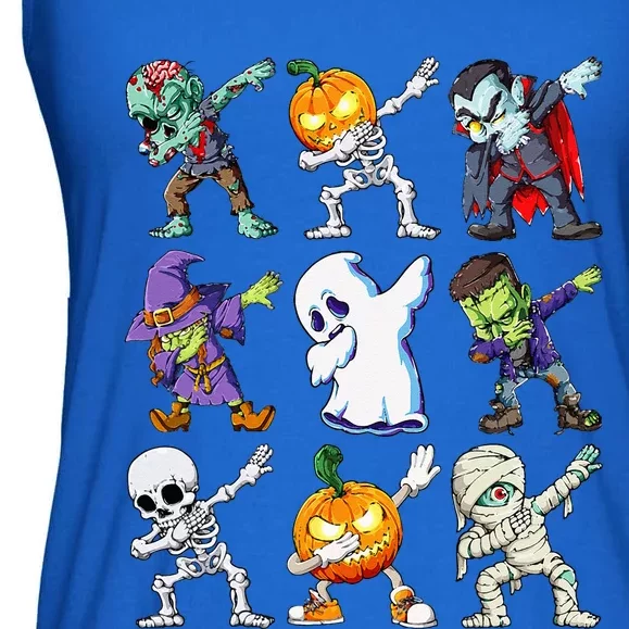 Dabbing Halloween Skeleton Zombie Scary Pumpkin Mummy Ladies Essential Flowy Tank