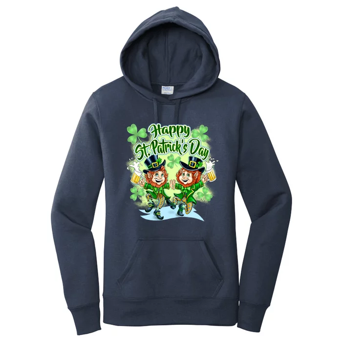 Dancing Happy St. Patrick's Day Leprechauns Women's Pullover Hoodie