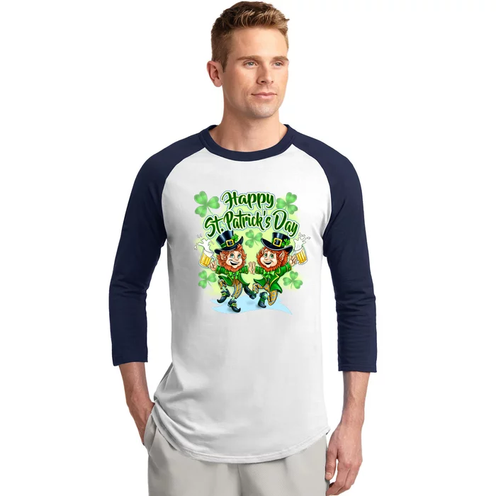 Dancing Happy St. Patrick's Day Leprechauns Baseball Sleeve Shirt