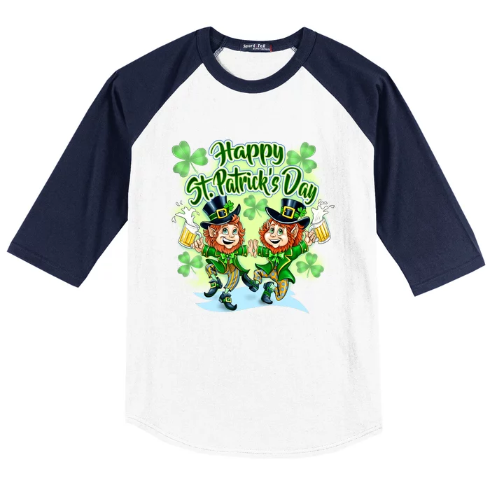 Dancing Happy St. Patrick's Day Leprechauns Baseball Sleeve Shirt