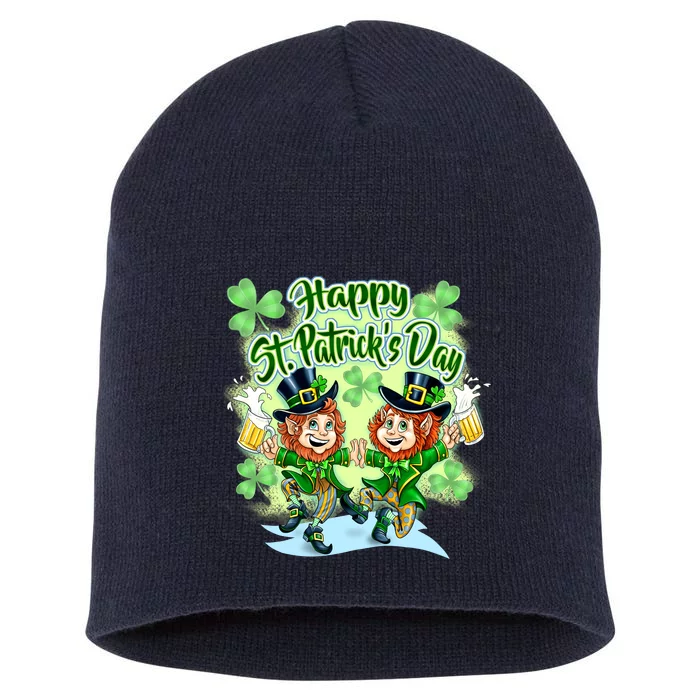 Dancing Happy St. Patrick's Day Leprechauns Short Acrylic Beanie