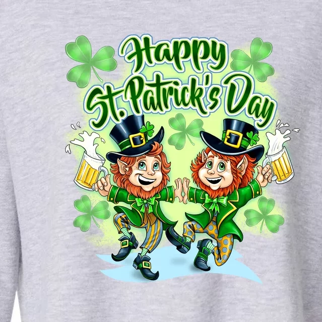 Dancing Happy St. Patrick's Day Leprechauns Cropped Pullover Crew