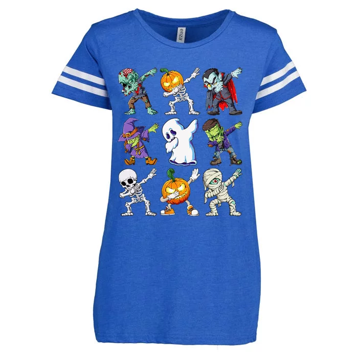 Dabbing Halloween Skeleton Zombie Scary Pumpkin Mummy Enza Ladies Jersey Football T-Shirt