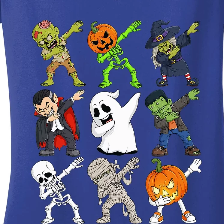 Dabbing Halloween Skeleton Zombie Scary Pumpkin Vampire Women's V-Neck T-Shirt