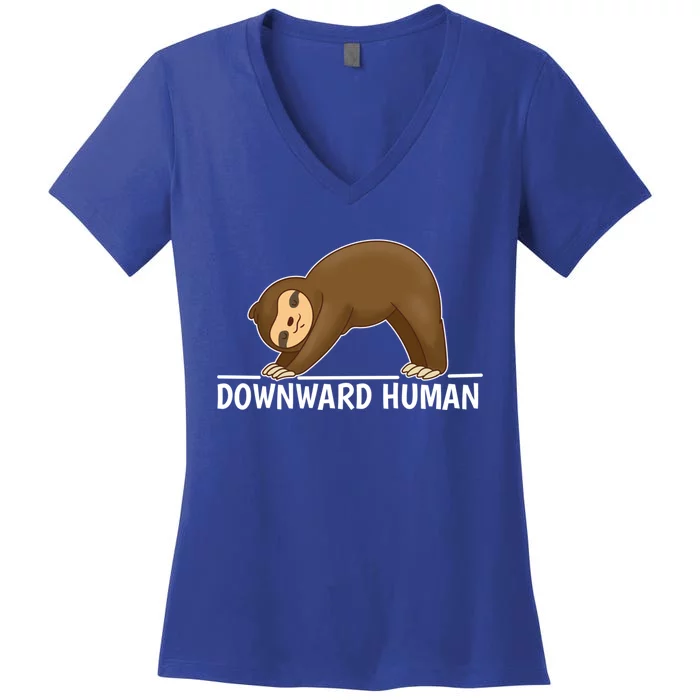 Downward Hu Sloth Gift Women's V-Neck T-Shirt