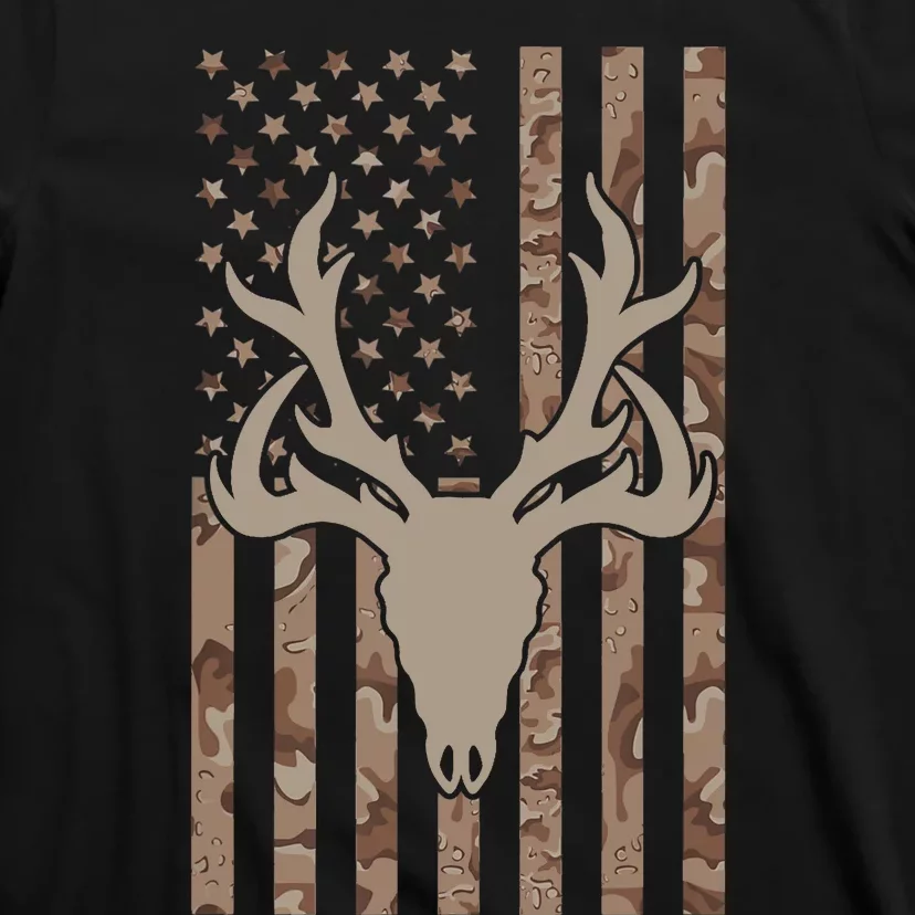 Deer Hunting Skull American Camo USA Flag Whitetail Hunting T-Shirt