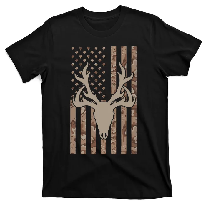 Deer Hunting Skull American Camo USA Flag Whitetail Hunting T-Shirt