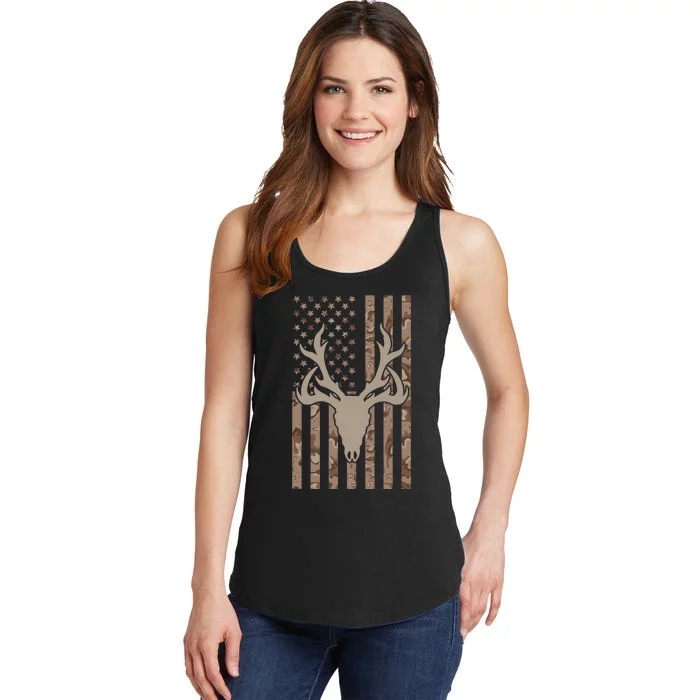 Deer Hunting Skull American Camo USA Flag Whitetail Hunting Ladies Essential Tank