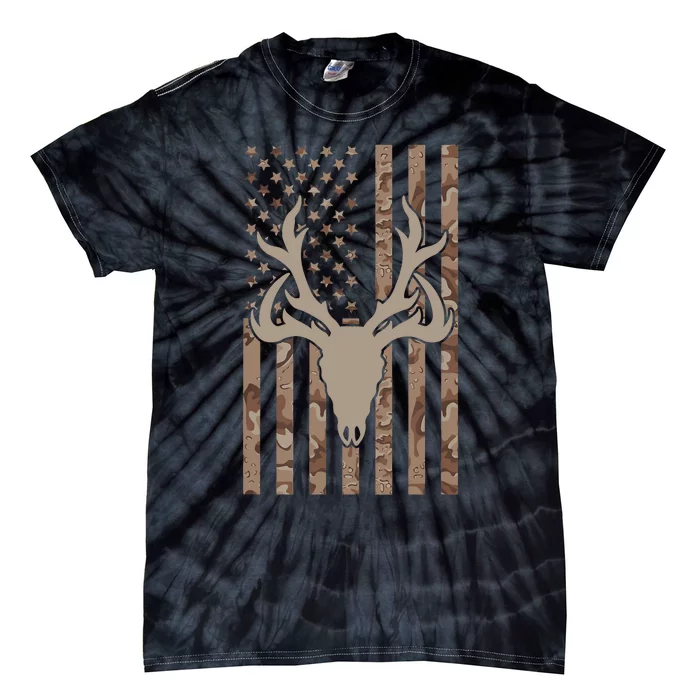 Deer Hunting Skull American Camo USA Flag Whitetail Hunting Tie-Dye T-Shirt