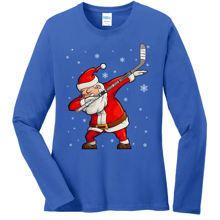 Dabbing Hockey Santa Claus Christmas Gift Ladies Long Sleeve Shirt