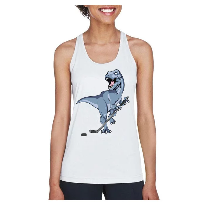 Dinosaur Hockey Stick Puck Goal Goalie Trex Trex Player Women's Racerback Tank