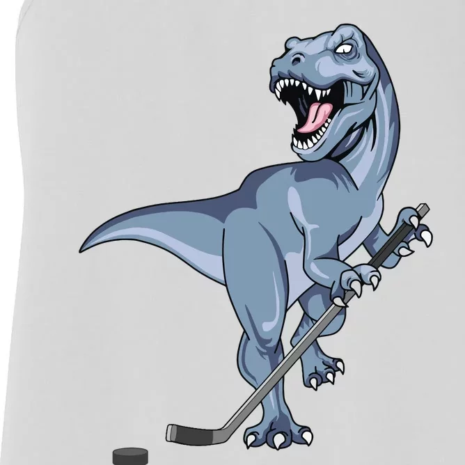 Dinosaur Hockey Stick Puck Goal Goalie Trex Trex Player Women's Racerback Tank