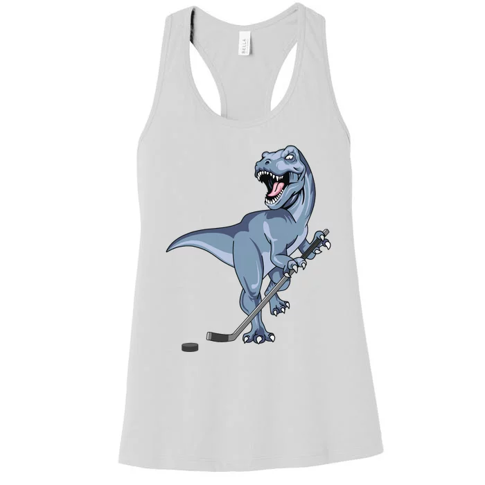 Dinosaur Hockey Stick Puck Goal Goalie Trex Trex Player Women's Racerback Tank